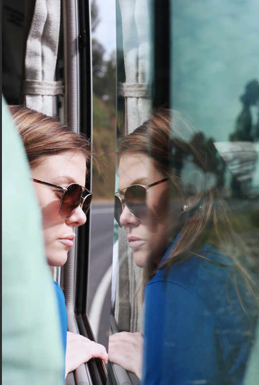 Jennifer Evans looking out a window
